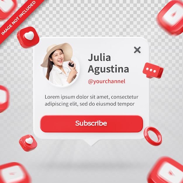 Bannerpictogramprofiel op Youtube 3d Render Samenstelling geïsoleerd