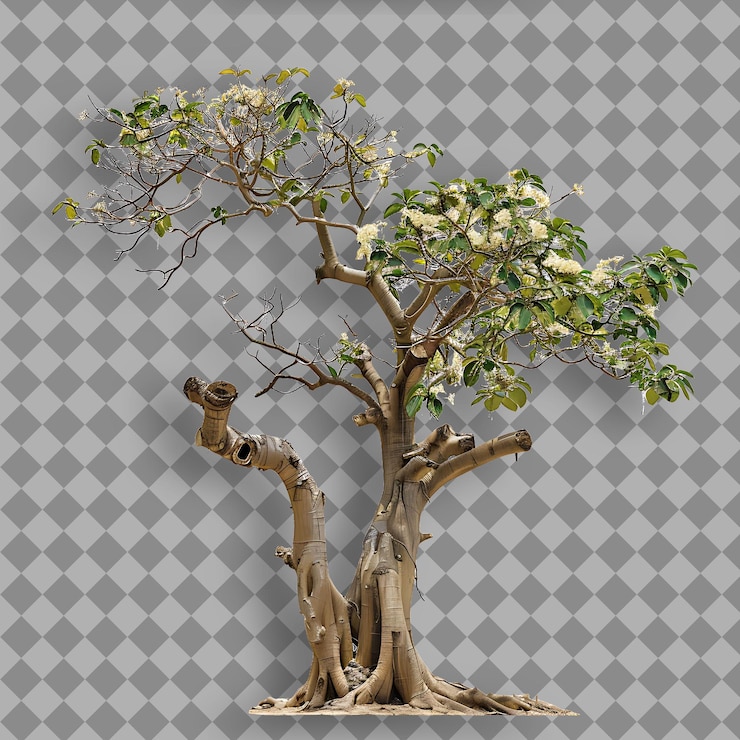PSD baobab with sturdy thick branch often resembling a tangled m isolated branch on clean background