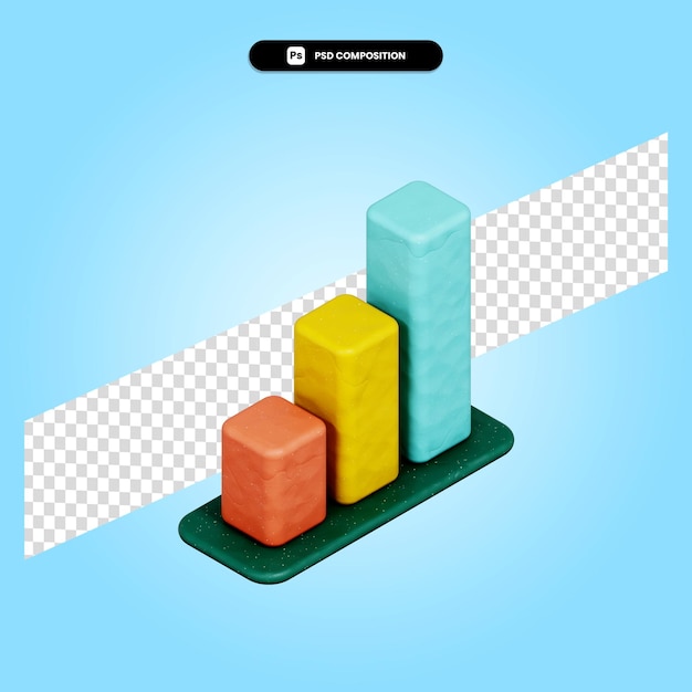 PSD bar chart 3d render illustration isolated