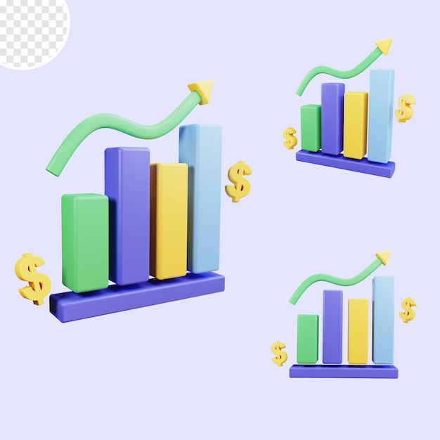 Bar chart 3d render with transparent background