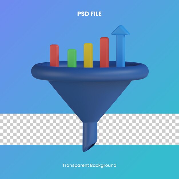 PSD bar chart filter 3d rendering icon illustration pdf file analytics