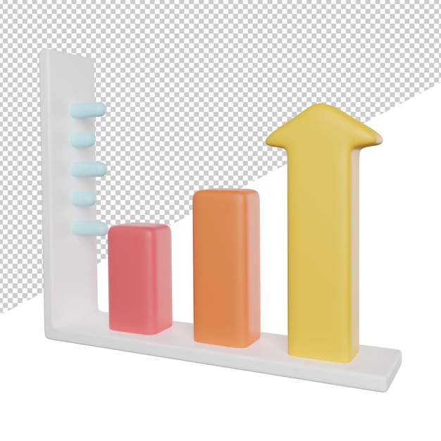 Bar chart graph side view 3 rendering icon illustration on transparent background