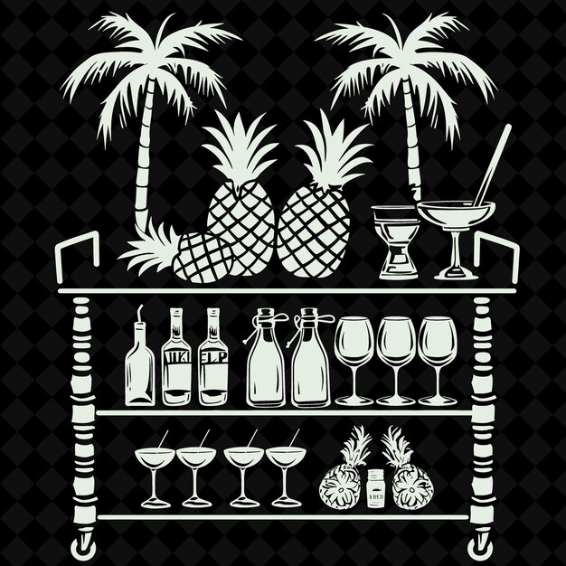 PSD a bar with pineapples and a bottle of wine