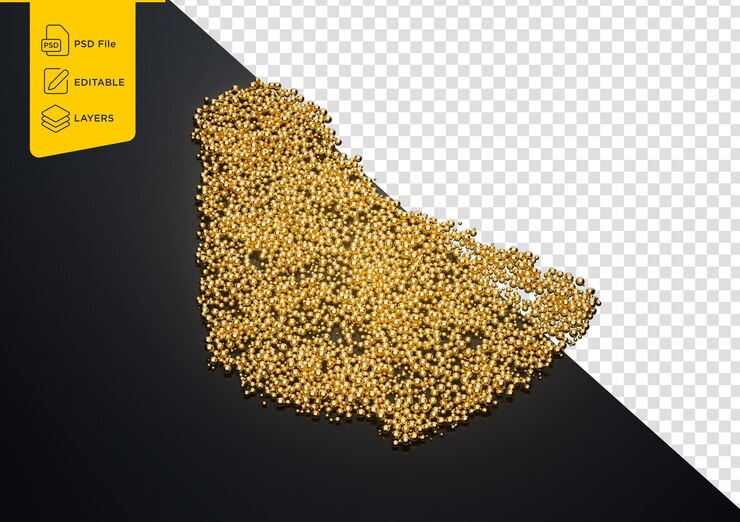 PSD barbados map made of high quality premium golden shiny metallic beads or balls 3d illustration