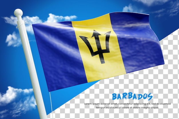 PSD barbados bandiera realistica 3d rendering isolato o 3d barbados bandiera sventolante illustrazione