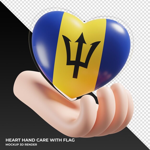 Barbados vlag met hart handverzorging realistische 3d-textuur
