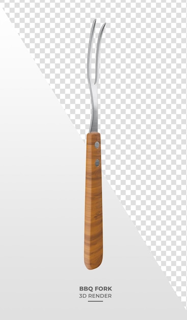 PSD barbecue fork with realistic wooden handle in 3d render with transparent background