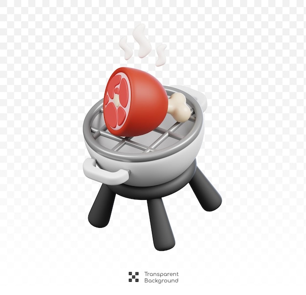 PSD barbecue grill kitchenware and cooking icon on transparent background 3d render