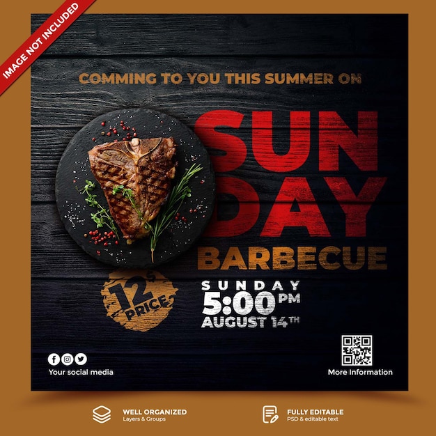 PSD barbecue party flyer and social media post template