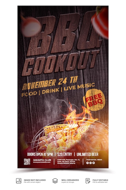 PSD barbecue party food menu promotion banner template design