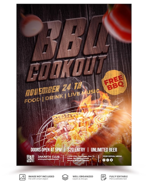 PSD barbecue party food menu promotion poster template design