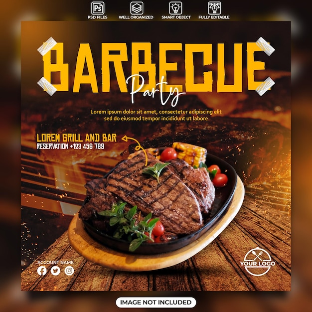 PSD modelli di poster di cibo per feste barbecue