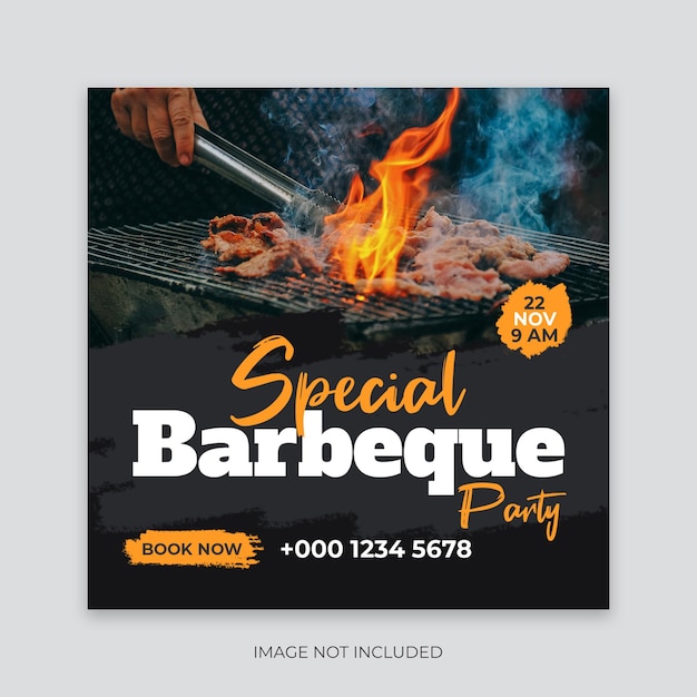 Barbecue social media postsjabloon heerlijke grill bbq eten facebook instagram webbanner