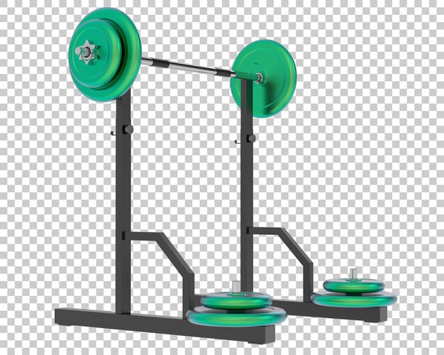 透明な背景の3dレンダリングイラストにウェイトラックとバーベル