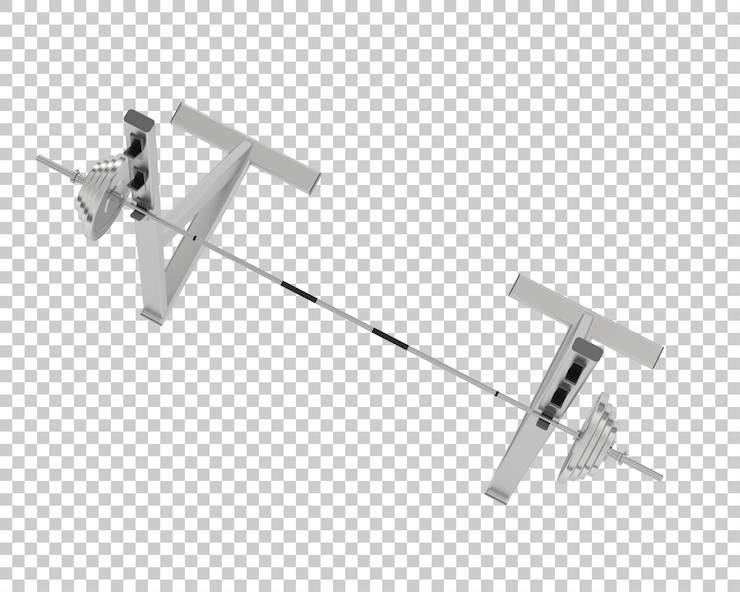 PSD barbell with weight rack on transparent background 3d rendering illustration
