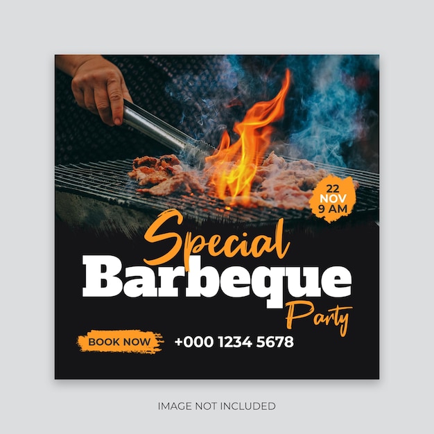 Barbeque social media post template delicious grill bbq food facebook instagram web banner