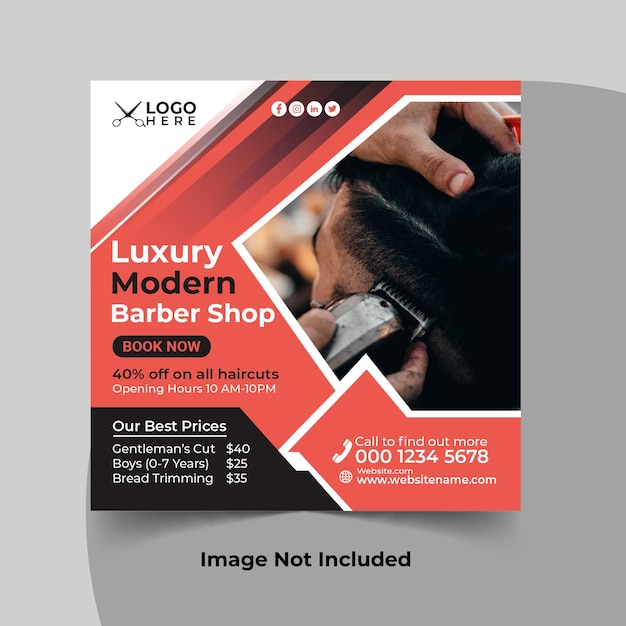 Barber shop social media post banner template