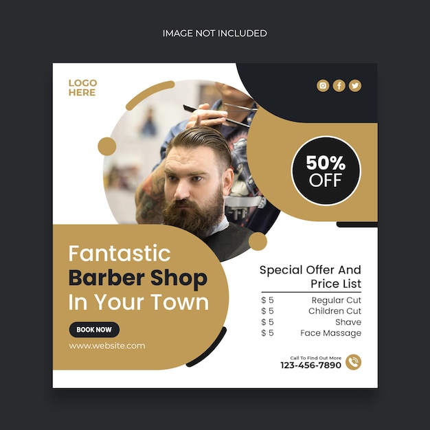 PSD barber shop social media post and promotion web banner template