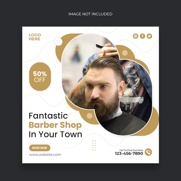 PSD modello di banner web per post e promozione sui social media del negozio di barbiere
