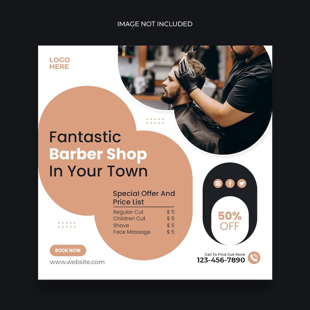 PSD barber shop social media post and promotion web banner template