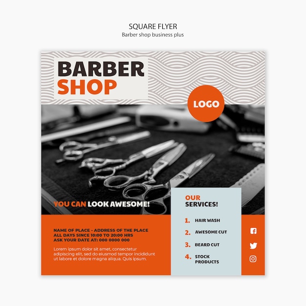 PSD barber shop square flyer design template