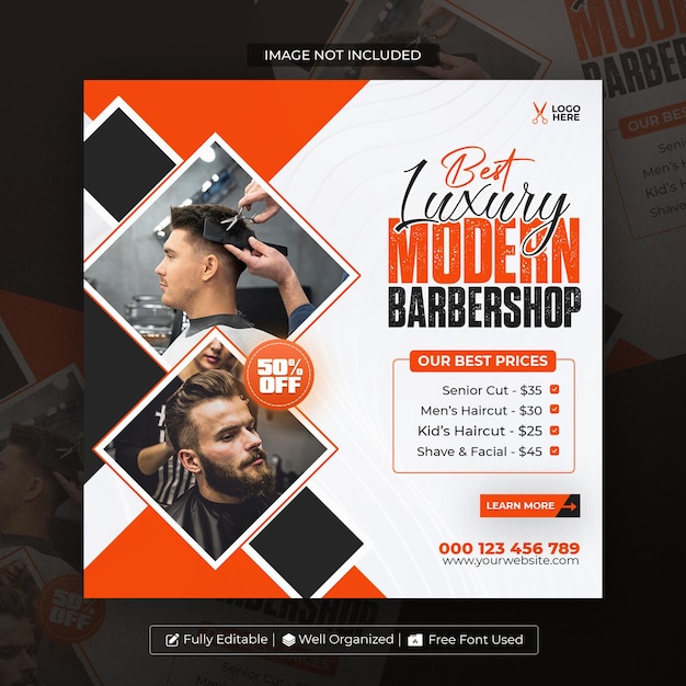 PSD barber shop vierkant flyer social media post of instagram banner sjabloon