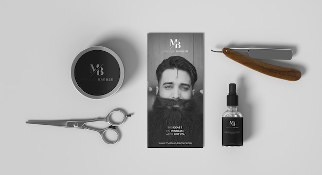 PSD barbershop artikelen mockup ontwerp