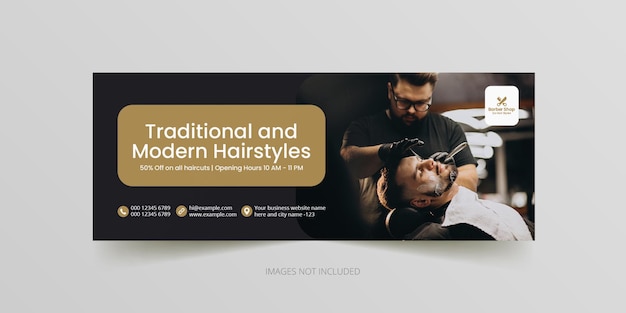 PSD barbershop beauty salon facebook cover template with web banner design