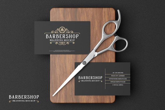 barbershop branding mockup in dark theme