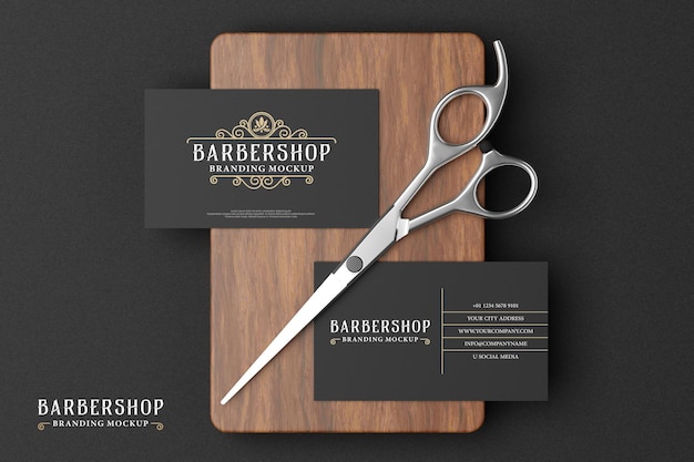 PSD barbershop branding mockup in dark theme