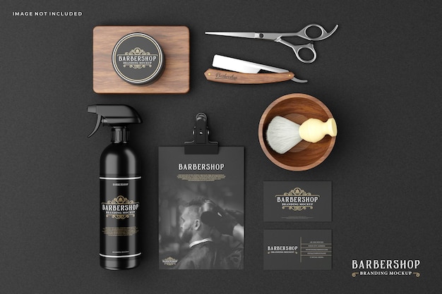 Barbershop branding mockup in donker thema