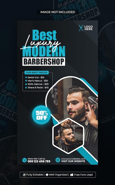 PSD barbershop facebook en instagram verhaal sjabloon