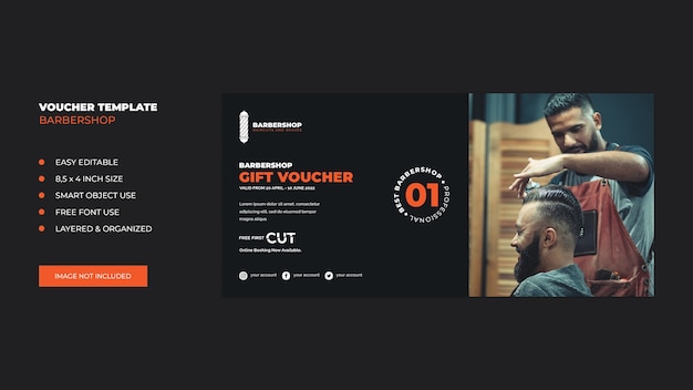 PSD barbershop gift banner voucher template