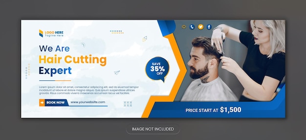 PSD barbershop hair cutting new promotional facebook cover and web banner design template