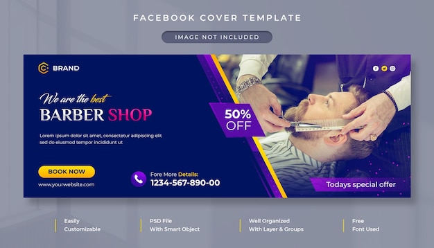 Barbershop hair cutting promotional facebook cover and web banner template