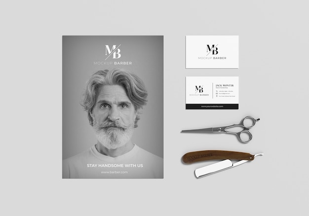 PSD barbershop items mockup design