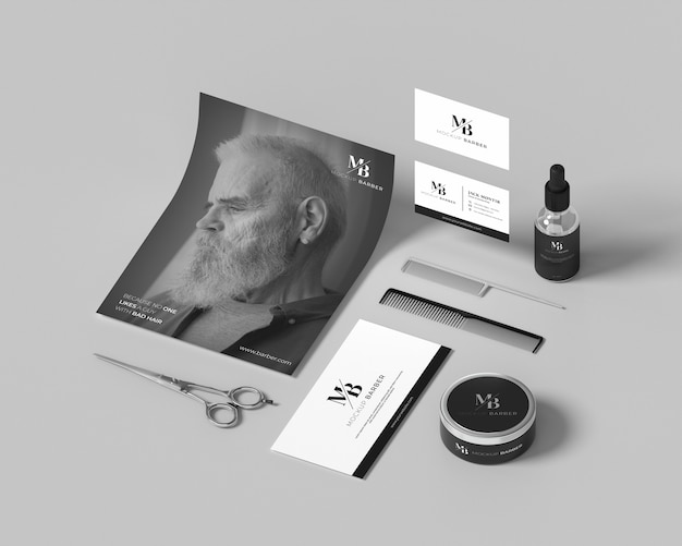 PSD barbershop items mockup design