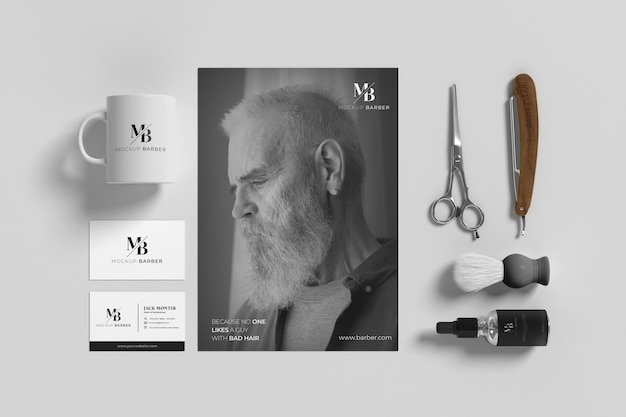 Barbershop items mockup design