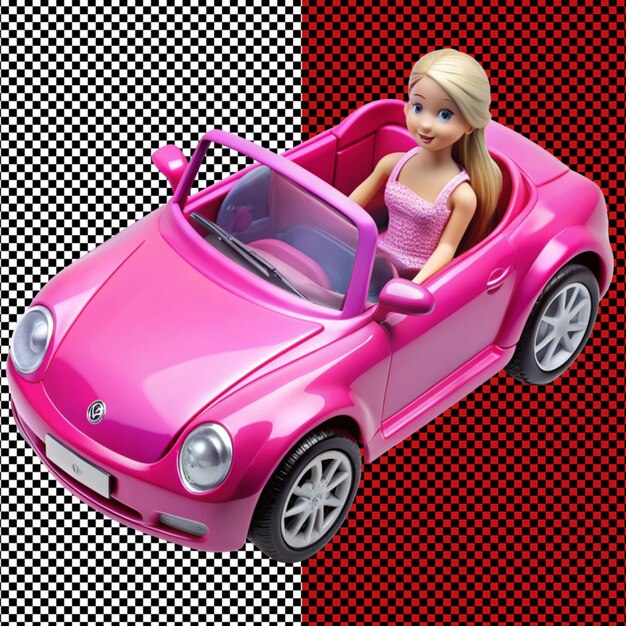 PSD barbie doll car on transparent background