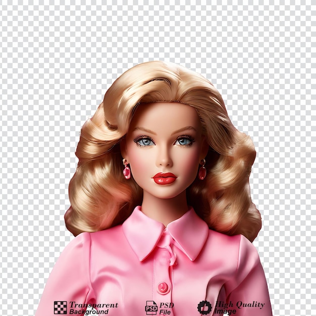 PSD barbie doll close up on neutral isolated on transparent background