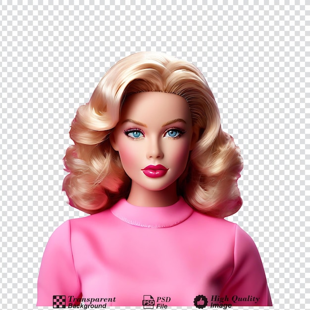 PSD barbie doll close up on neutral isolated on transparent background