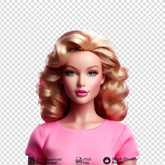 Barbie doll close up on neutral isolated on transparent background