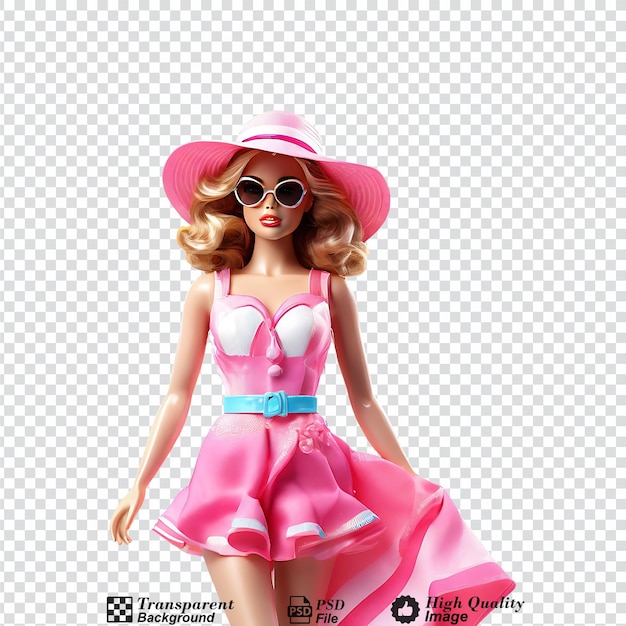 PSD barbie doll holding shopping bags city isolated on transparent background