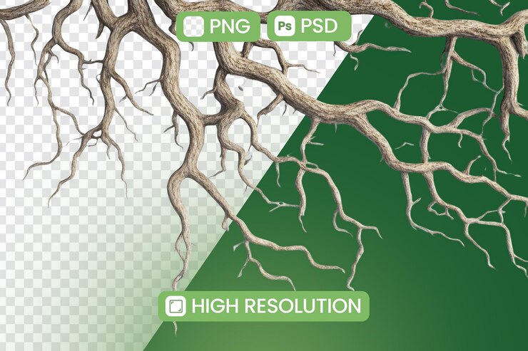 PSD bare tree branches extend gracefully against green backdrop natures intricate design
