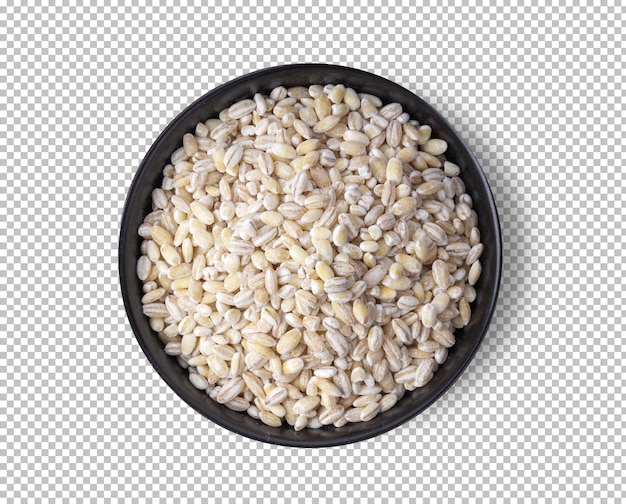 Barley in black bowl isolated on alpha layer