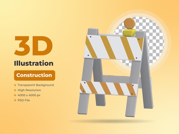 Barricade 3D bouw icoon met doorzichtige achtergrond
