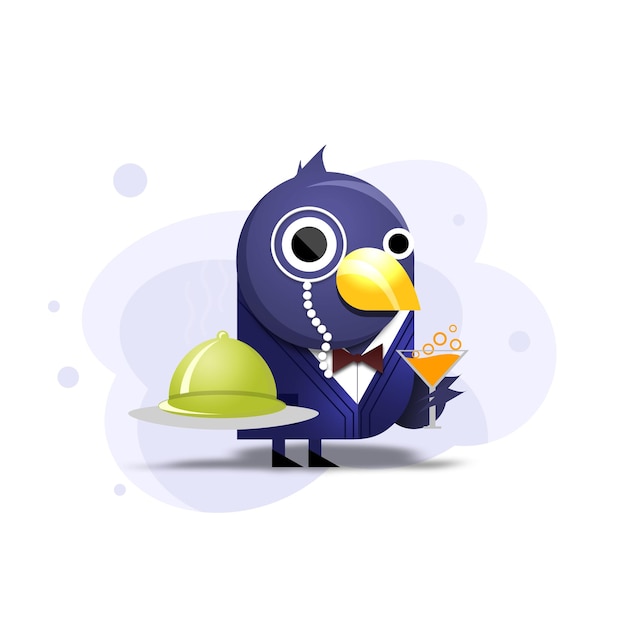 PSD bartender pigeon mascot illustration