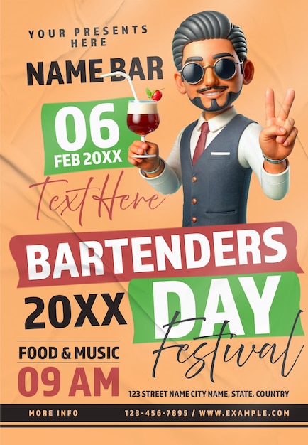 PSD bartenders evenement 2025 flyer psd sjabloon