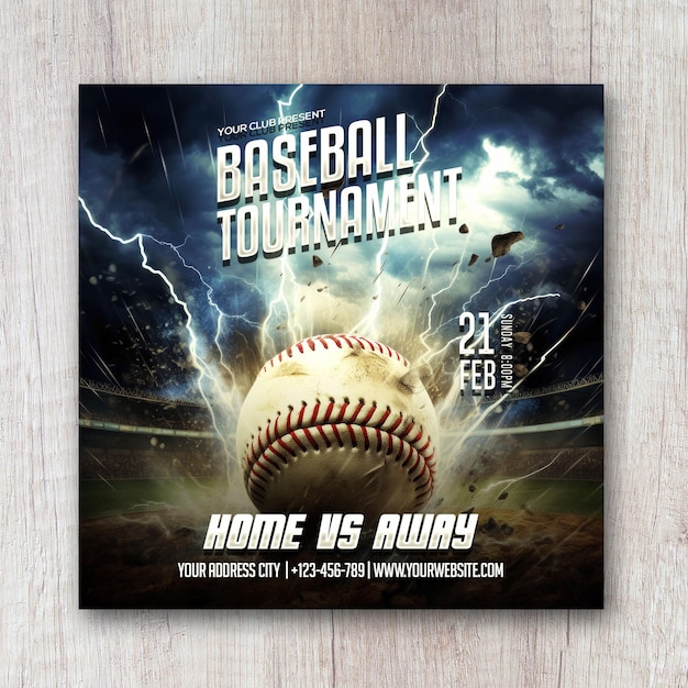 Baseball flyer square social media banner psd template