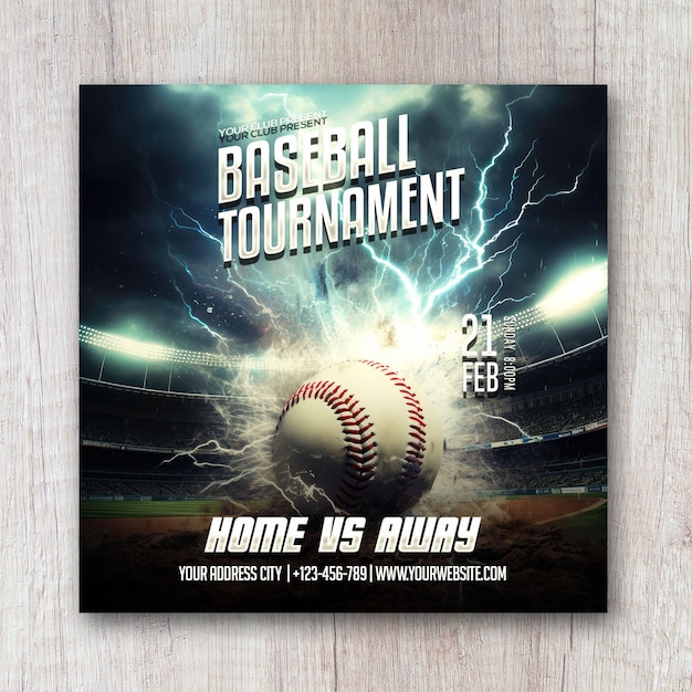 PSD baseball flyer square social media banner psd template